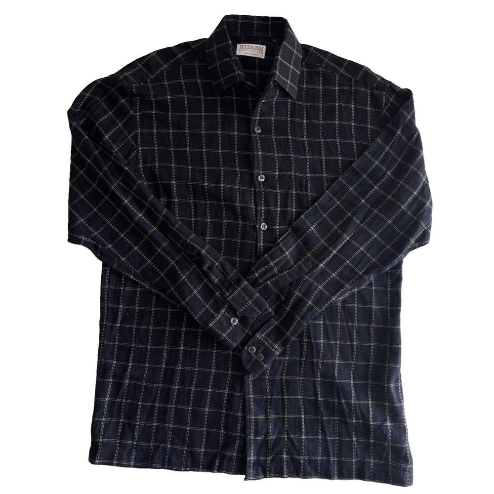 Tuttle Golf Collection Men’s M Plaid Shirt 100% Cotton Made in Italy
